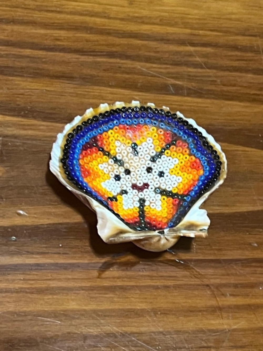 Handcrafted FolkArt Huichol Mexican Beadwork in Shell Art Decor Beadwork